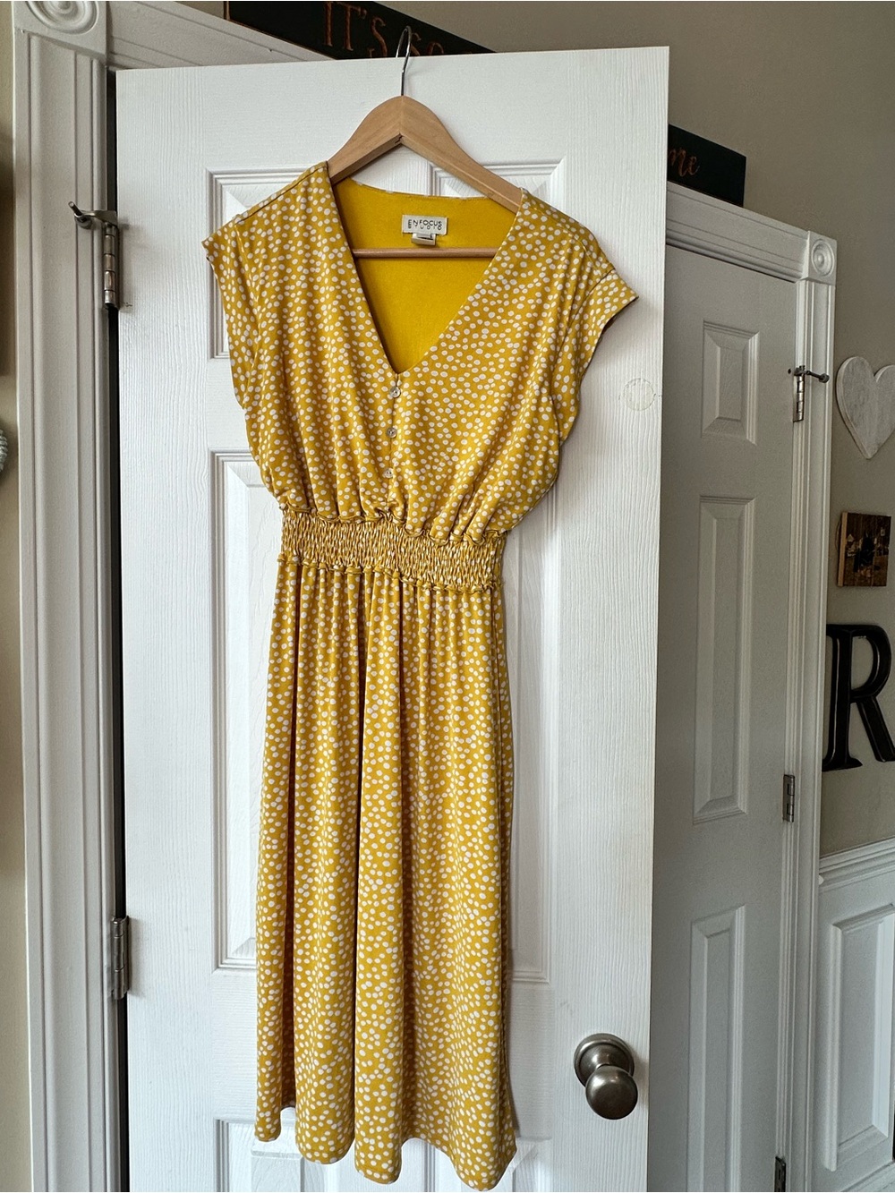 Enfocus Studio Mustard Yellow Floral V-Neck Midi Dress